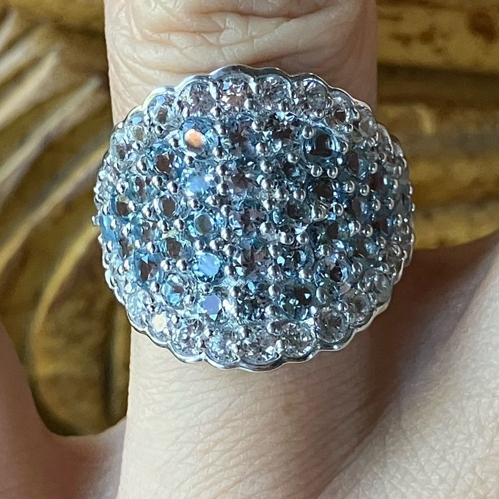 Natural Aquamarine Sterling Silver Ring Size 6